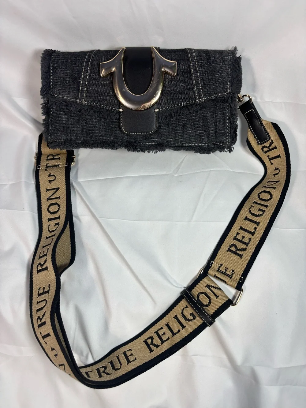 True Religion Denim Horseshoe Crossbody Shoulder Bag – Black